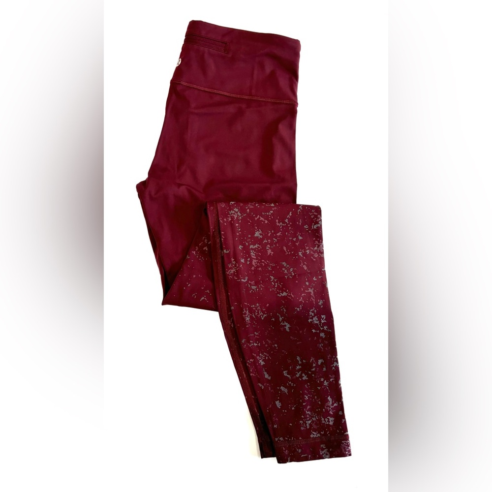 Lululemon Burgundy splatter leggings, size 6